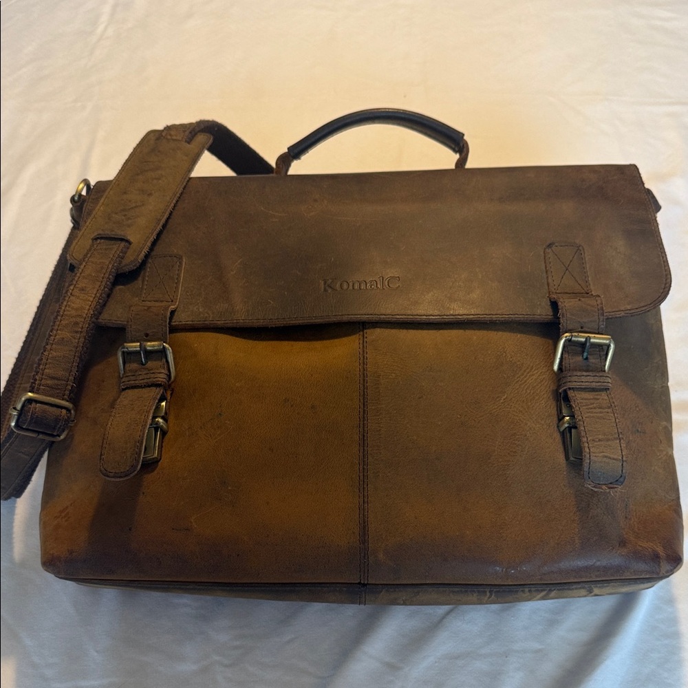 KomalC Vintage Brown Leather Messenger Bag